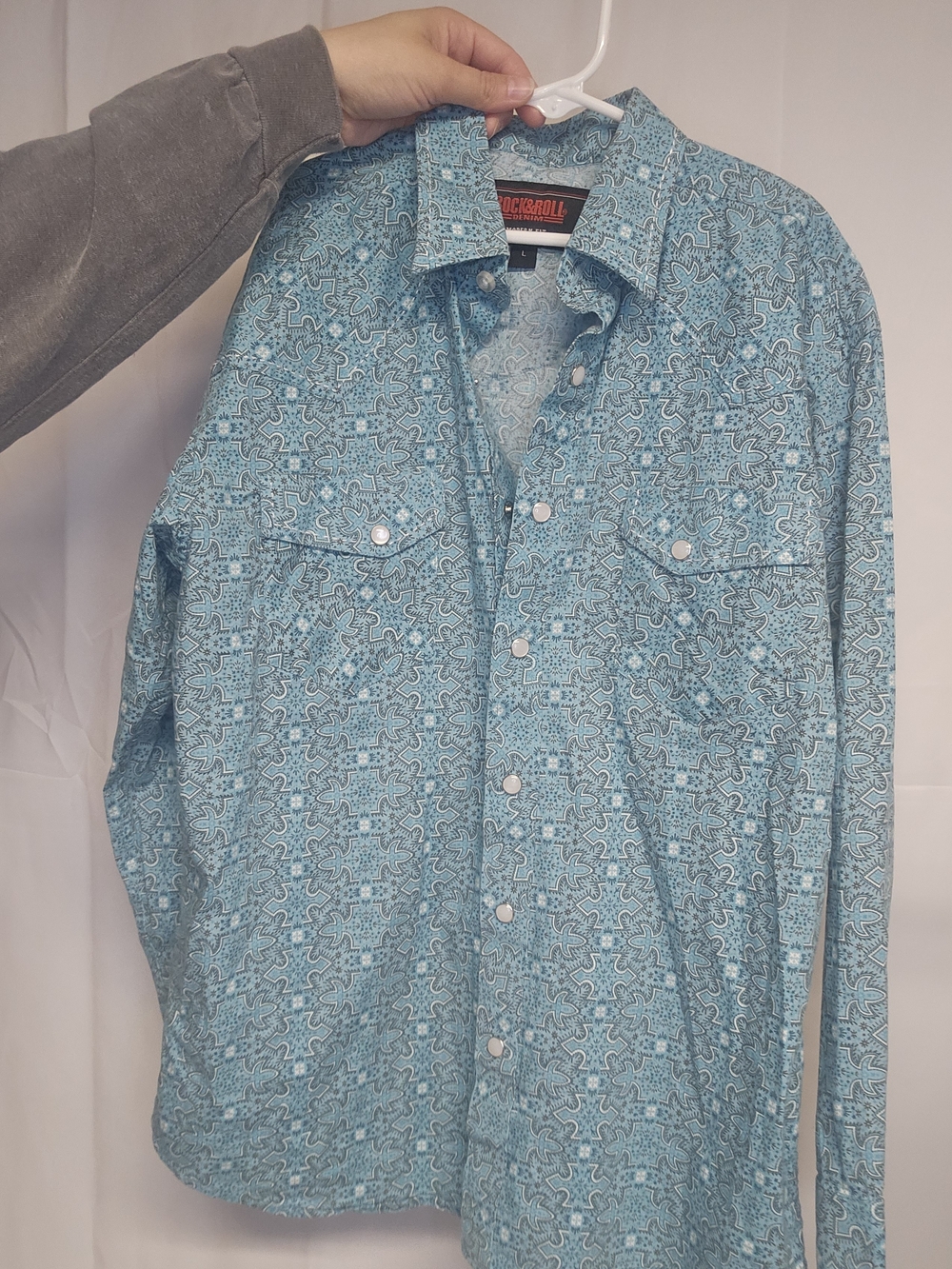 Light Blue Patterned Western Shirt
